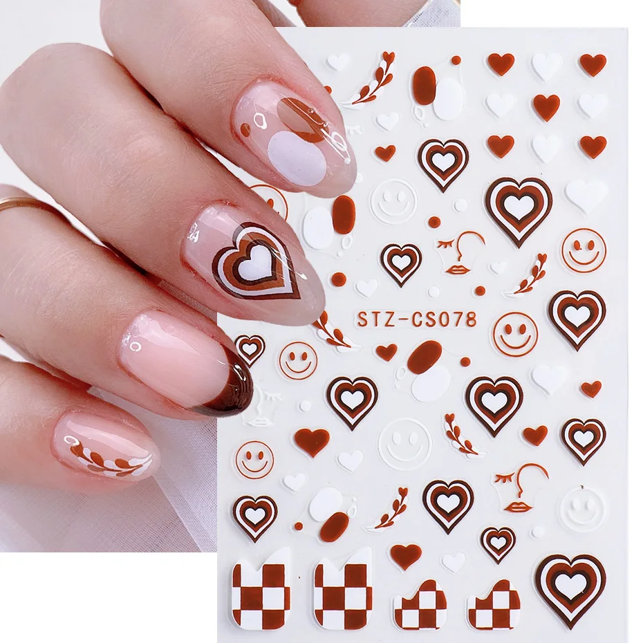 3D наклейки для ногтей декорации Любовь Сердце абстрактные полосы линии