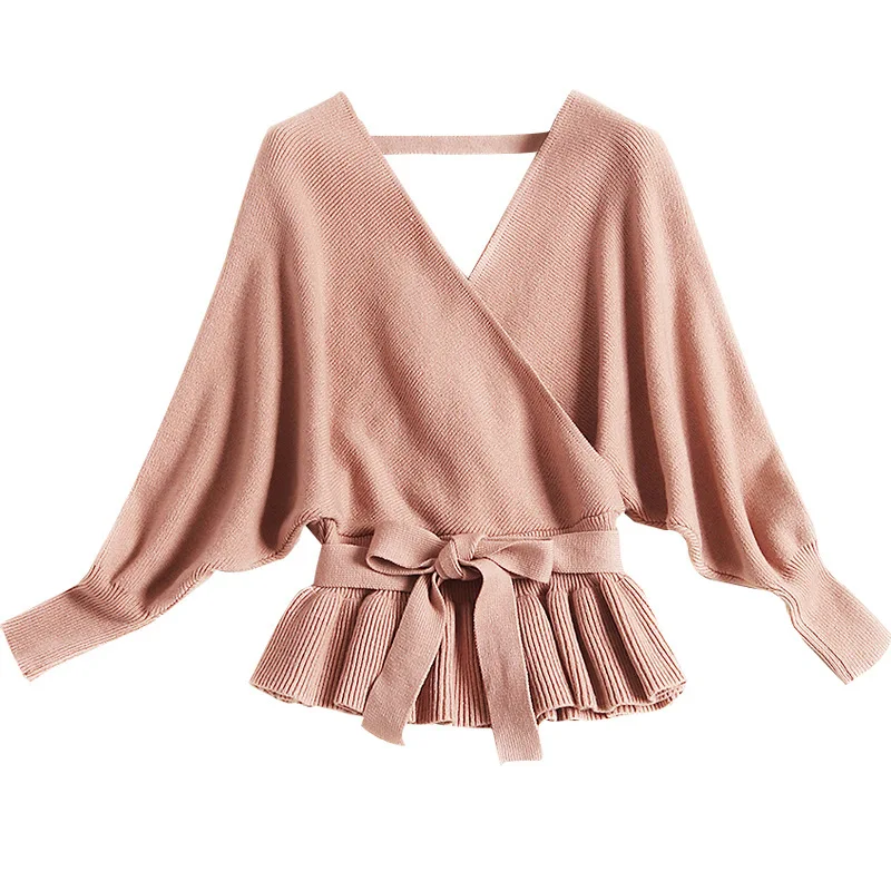 

sexy fashion sweater Style Knit Sweater Women V Neck Loose elegaht Thicked Pull Femme Print Short Casual Coat