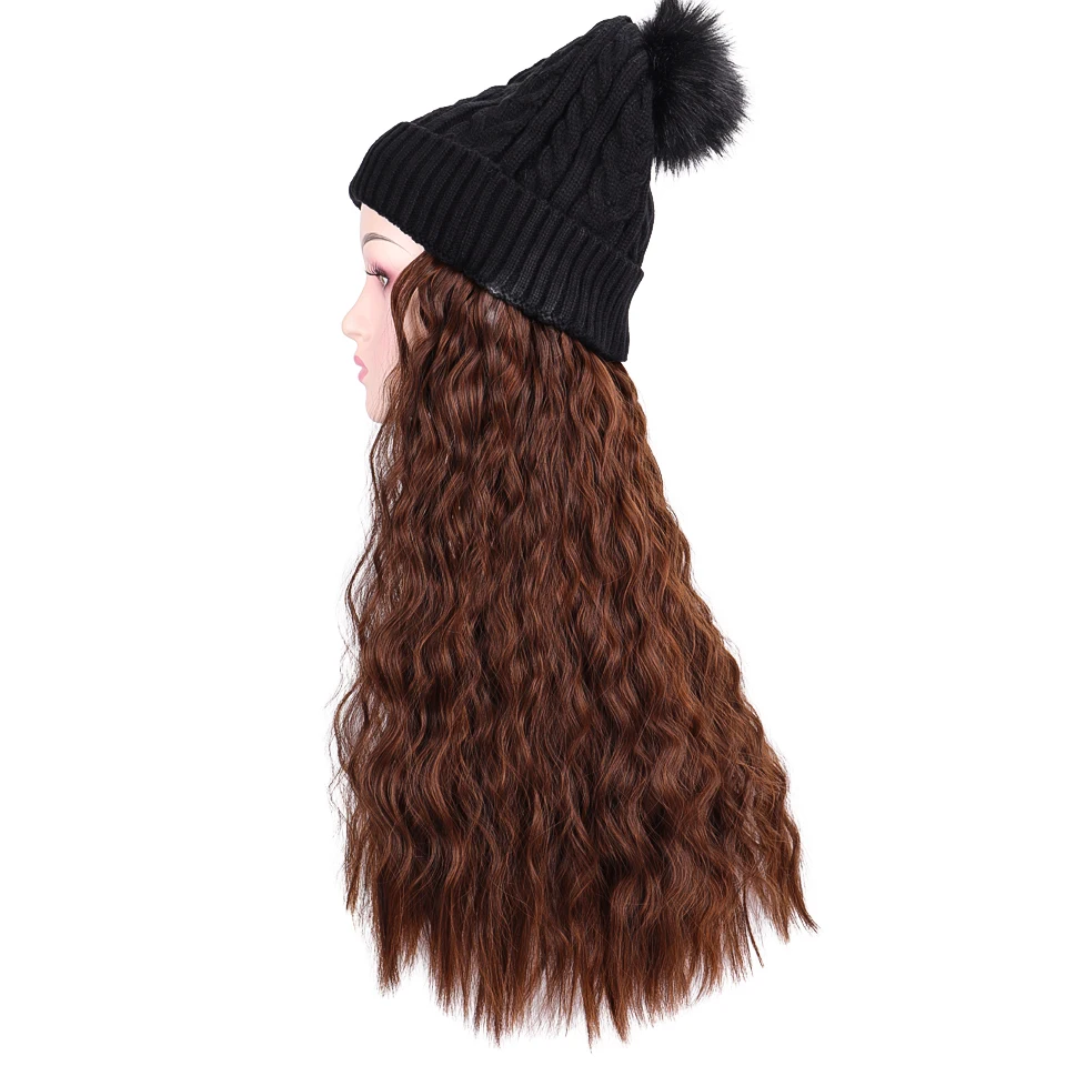 Новая женская шапка длинный вьющийся парик с зимней вязаной толстой шапкой