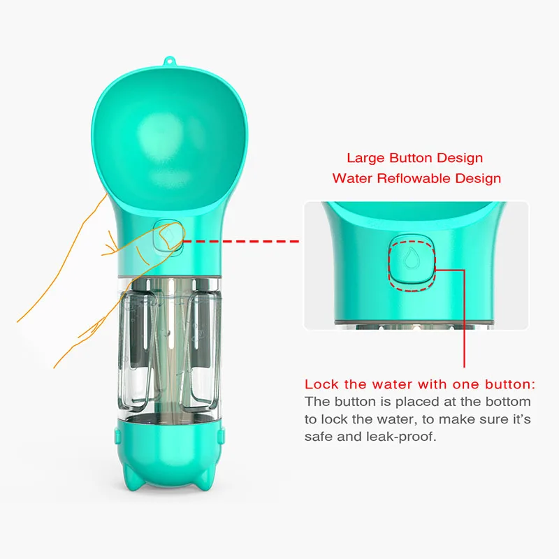 3 в 1 бутылка для воды питомца собаки с лопатой пота сумка отходов портативная