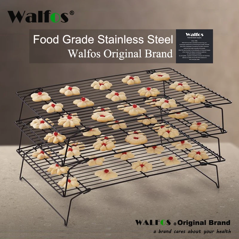 WALFOS 3 kat istiflenebilir soğutma rafı Metal kek kurabiye bisküvi ekmek soğutma rafı Net Mat tutucu kuru soğutucu yemek pişirmek için