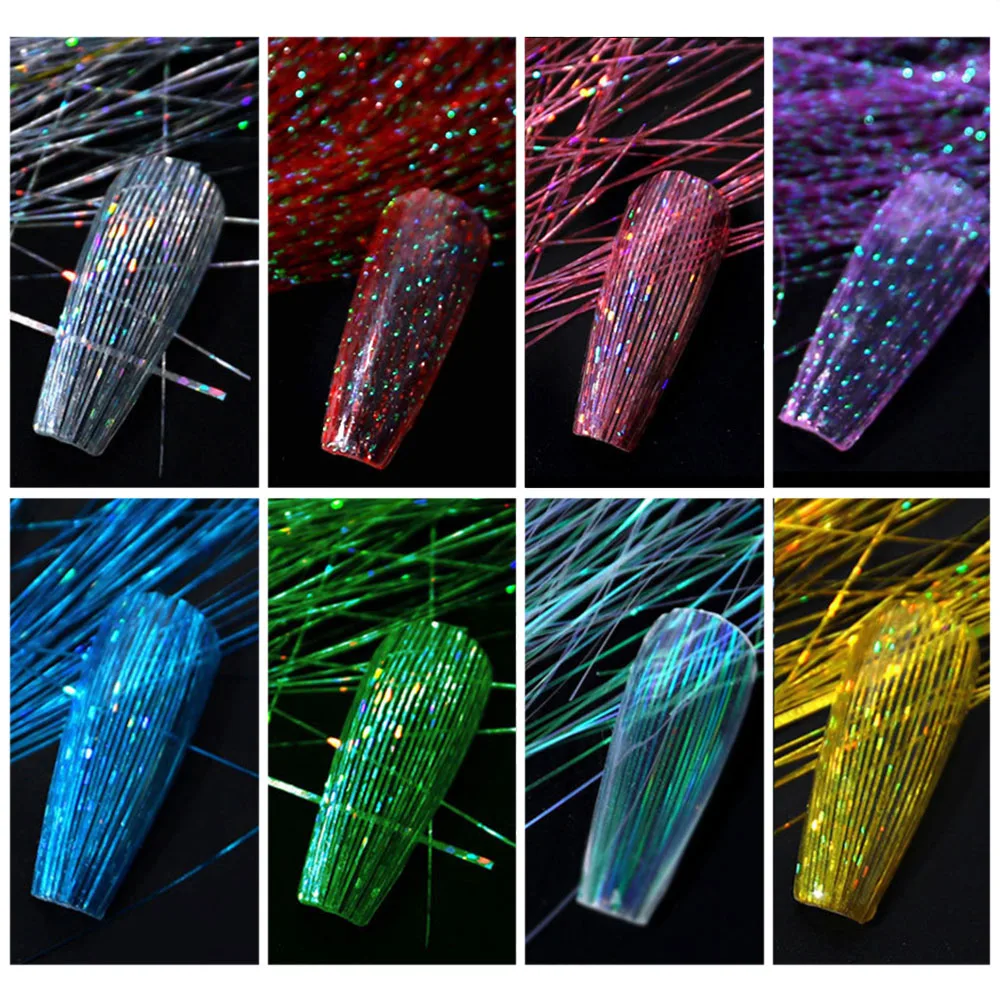 1 упаковка флуоресцентный нить цветные наклейки на ногти блеск сетка линия ткани