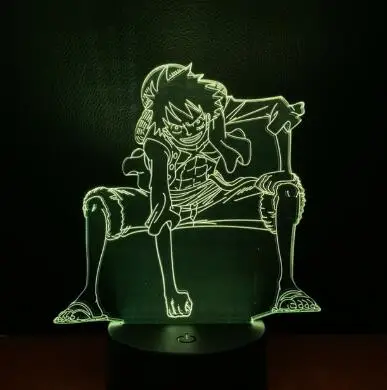 Одна деталь 3D светодиодный Ночной светильник 7 цветов Изменение лампа Луффи Зоро