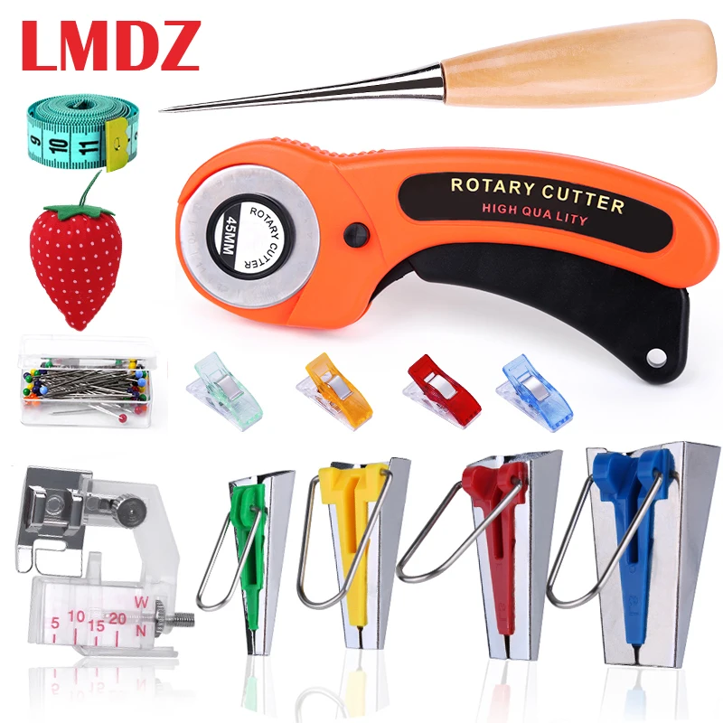 

LMDZ Fabric Bias Bindin Tape Maker Kit Binder Foot Wooden Awl Clips Pins For Patchwork Sewing Electric Machine Accessories