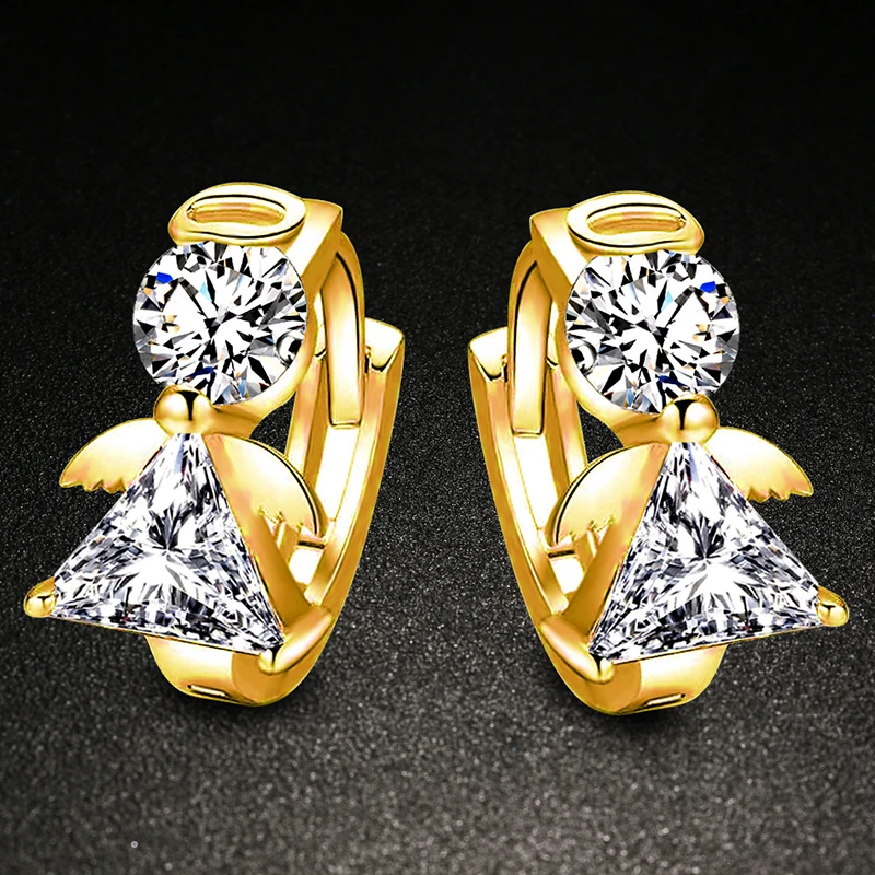 

Girls' Lovely Tiny Hoop Earrings Small Angel Crystal Zircon Stone Huggies Shiny Charming Female Earring Piercing Jewelry Gifts