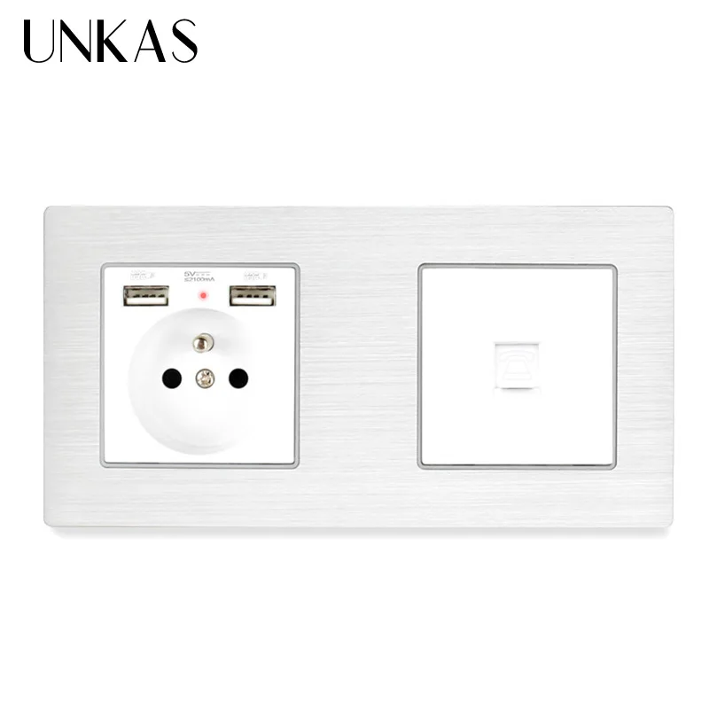 UNKAS французская стандартная розетка с двойным USB-выходом RJ11 для телефона белая