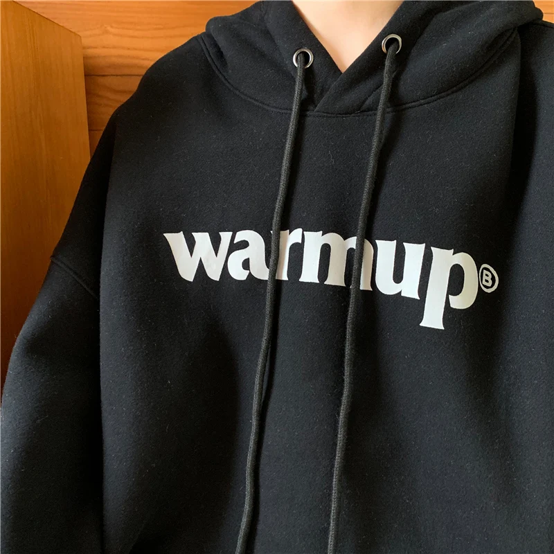 

Winter Plus Velvet Thick Kpop Women Hoodies Letter Warmup Harajuku Print Sweatshirt Loose Long Sleeve Jumper Pullover Female