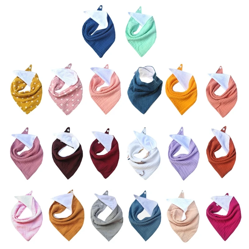 

W3JF Baby Bibs Cotton Newborn Snap Button Triangle Saliva Towel Feeding Drool Bibs