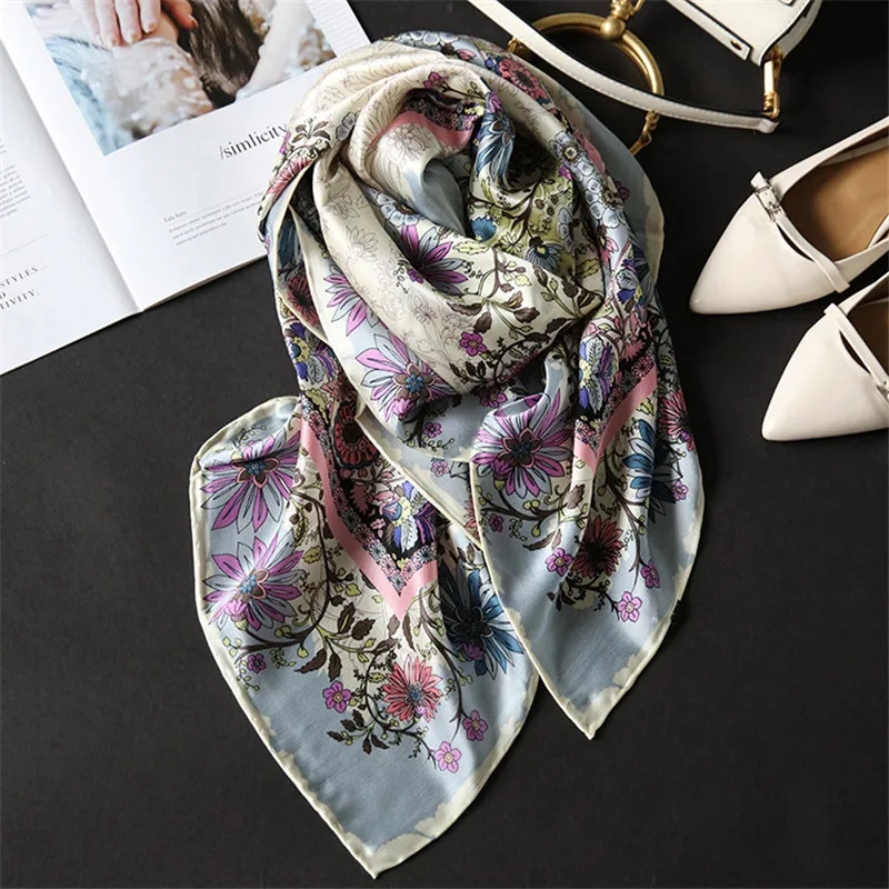 Женский квадратный шарф из натурального шелка 100% см |