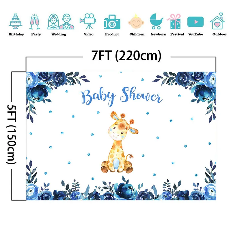 Mocsicka Baby Shower Backdrop Cute Animal Background for Photo Blue Watercolor Flower | Электроника