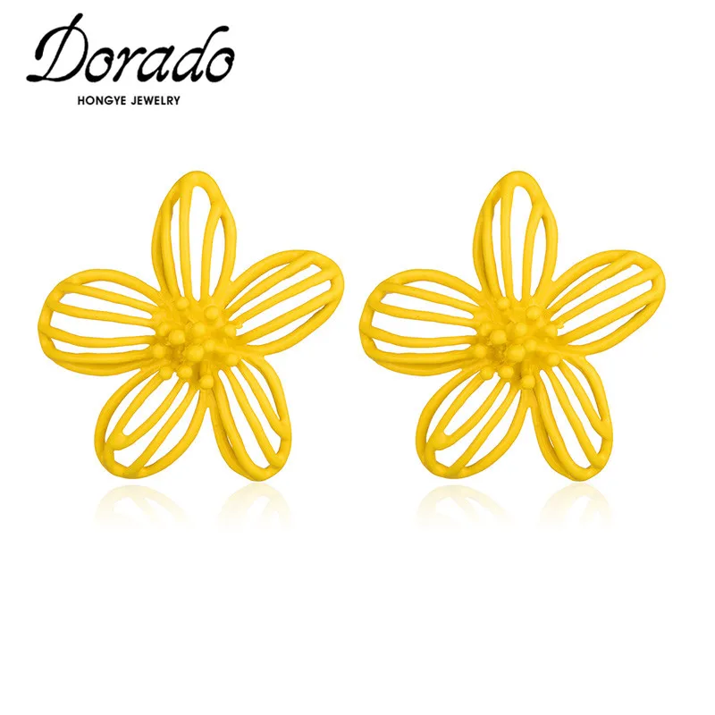

Dorado Korean Style Cute Hollow Yellow Flower Stud Earrings For Women High Quality Metal Charm Party Fashion Brincos Jewelry