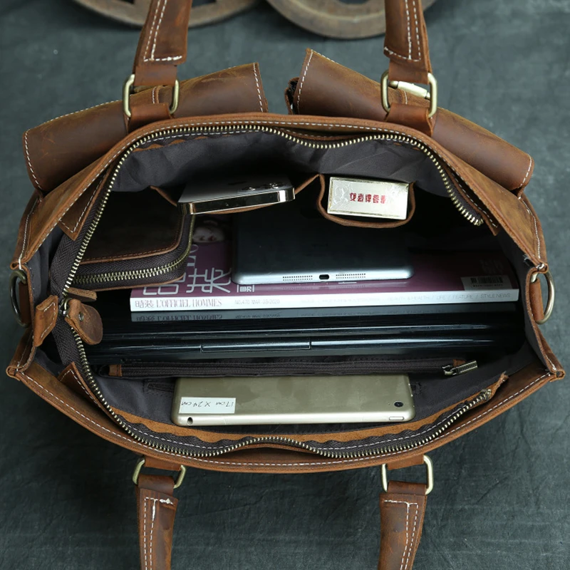 Men Briefcase Genuine Leather Laptop Bag 15 inches PC  Lawyer Computer Bag Crazy Horse CowhideMale Briefcase Men Bag