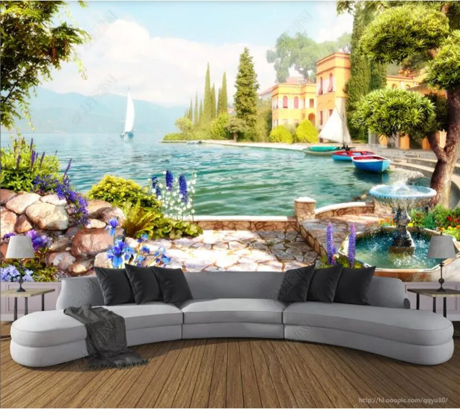 

Papel de parede Garden town lake scenery background wall 3d wallpaper mural,iving room tv wall bedroom wall papers home decor