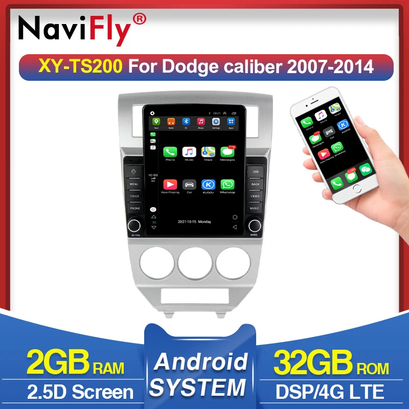 Автомагнитола Navifly мультимедийный плеер на Android 4G LTE Carplay для Dodge Caliber 2007-2013 2014