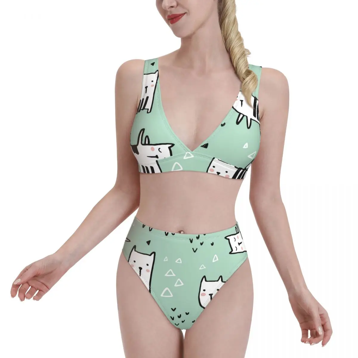 

Новинка 2021, спортивные бикини с принтом и эффектом пуш-ап, сексуальный женский купальник, купальник с высокой талией, женская пляжная одежда...