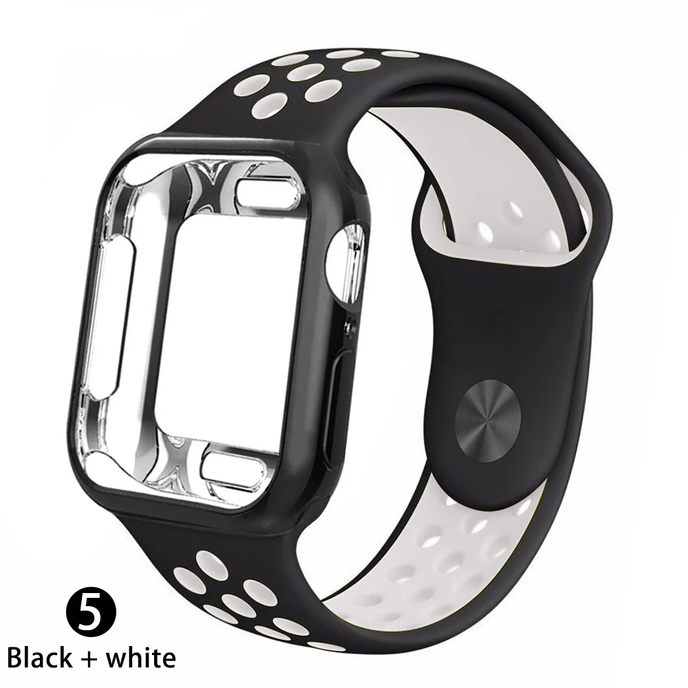 Чехол+ ремешок для apple Watch 5 ремешок 42 мм 38 мм 40 мм 44 мм спортивный силиконовый браслет для apple iwatch series 5 4 3 2 1 Аксессуары - Цвет ремешка: Black    white