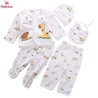 Комплект пижамный из 5 предметов, для новорожденных, унисекс, для мальчиков и девочек, нижнее белье с принтом животных, рубашка и штаны, 0-3 м
