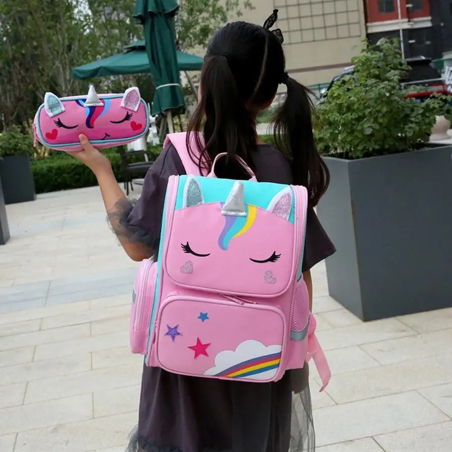 

New Cartoon 3D Unicorn Kids Schoolbags Orthopedic Primary School Backpacks for Children Reflective Grade 1-3-6 Big Book Bag Pack