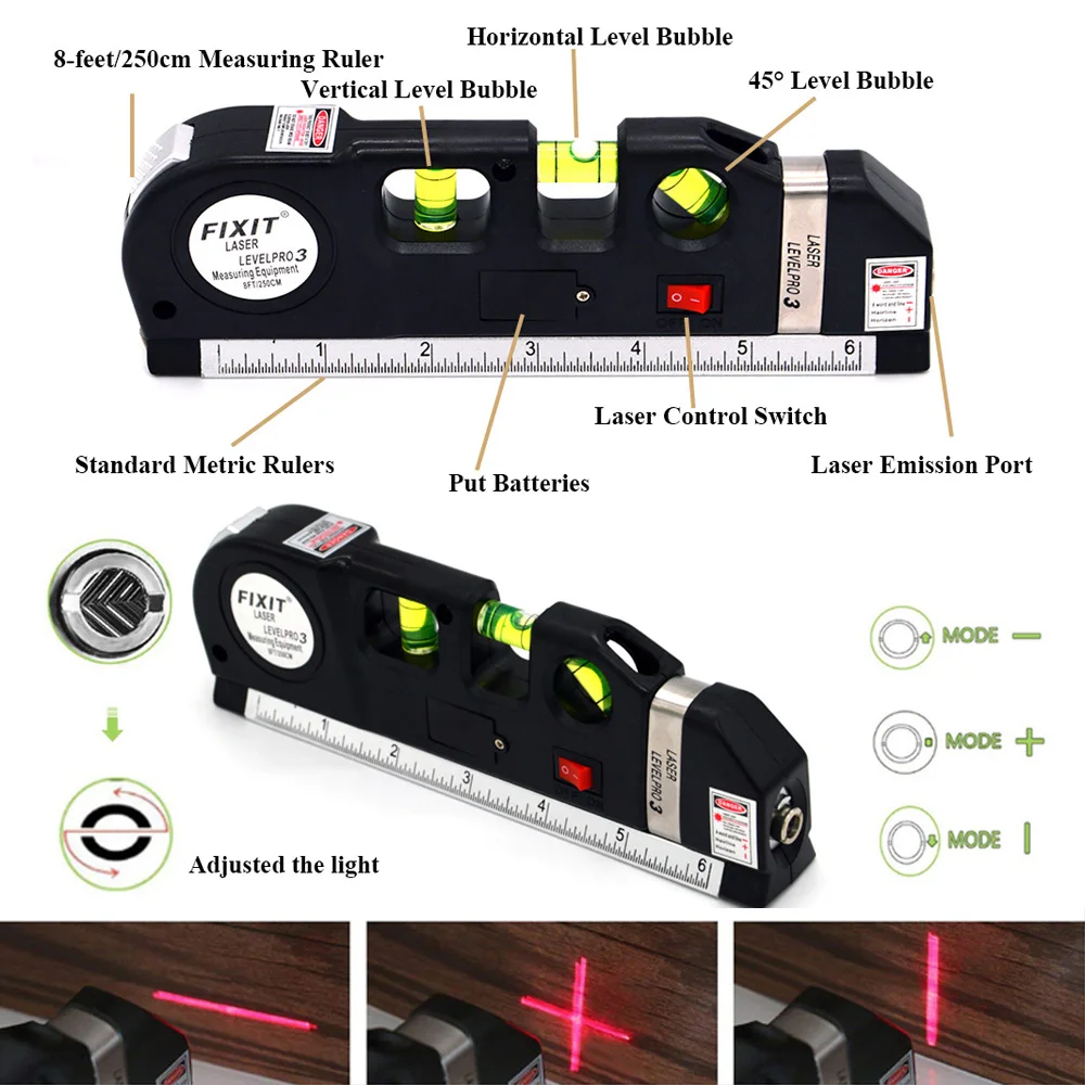 Laser Levels Cross Projects 4 in 1 Vertical Horizontal Lasers Ruler Accurate 2 Lines Adjusted Optical Instruments with Tripod |