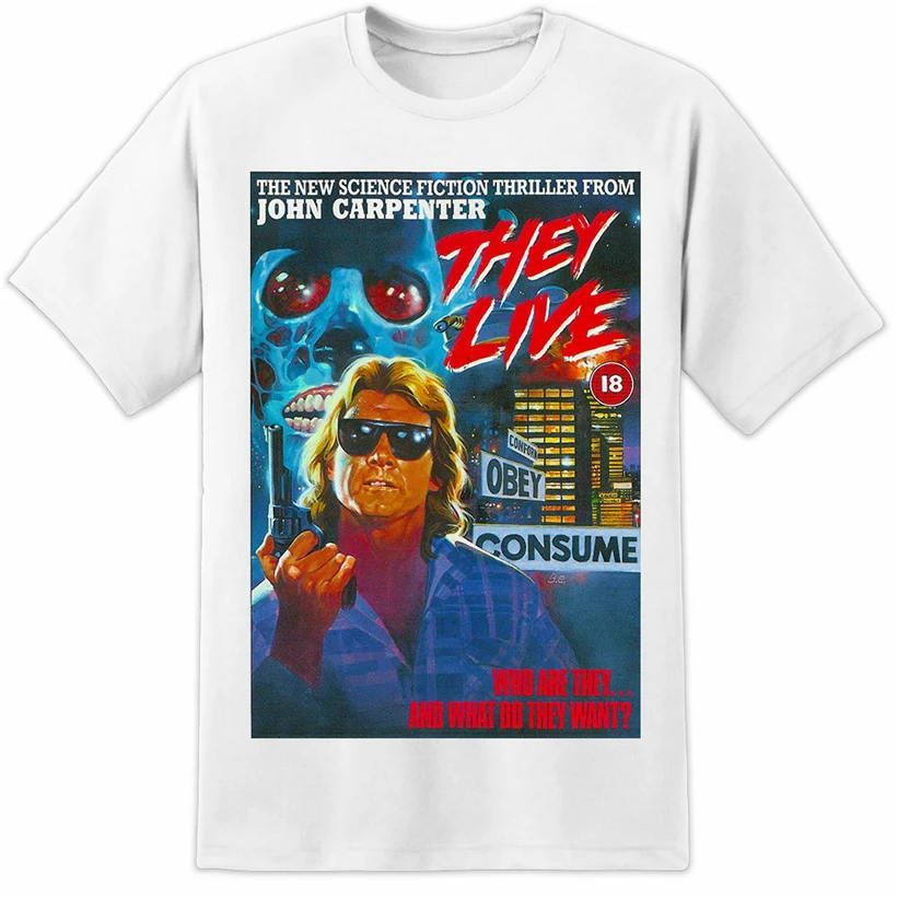 John Carpenter живут Футболка постер фильма Ти редкий пленка с принтом в виде большой 80S