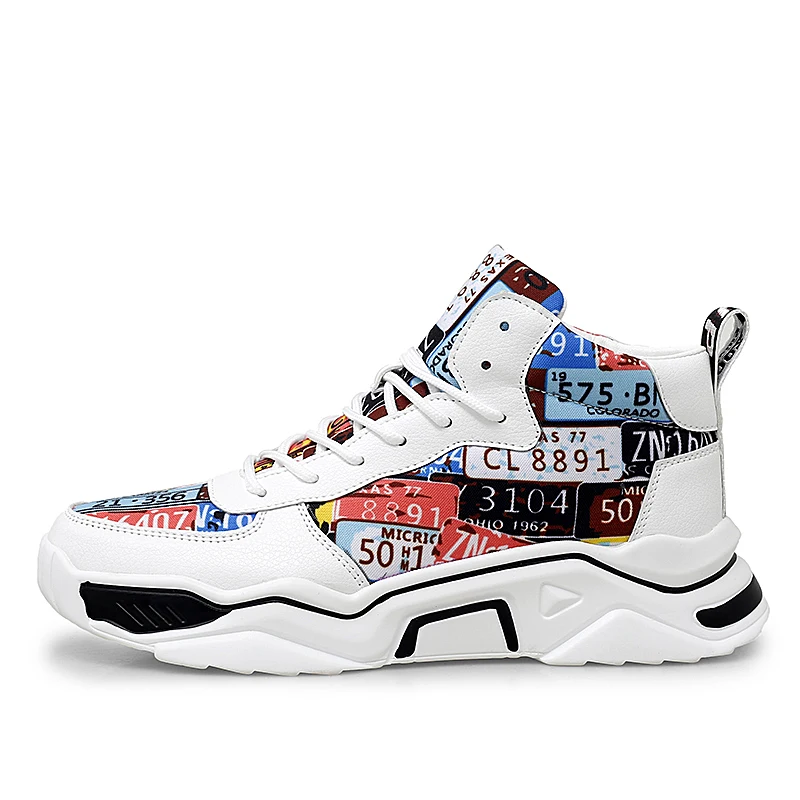 Мужские высокие кроссовки белые дышащие сетчатые со шнуровкой повседневная