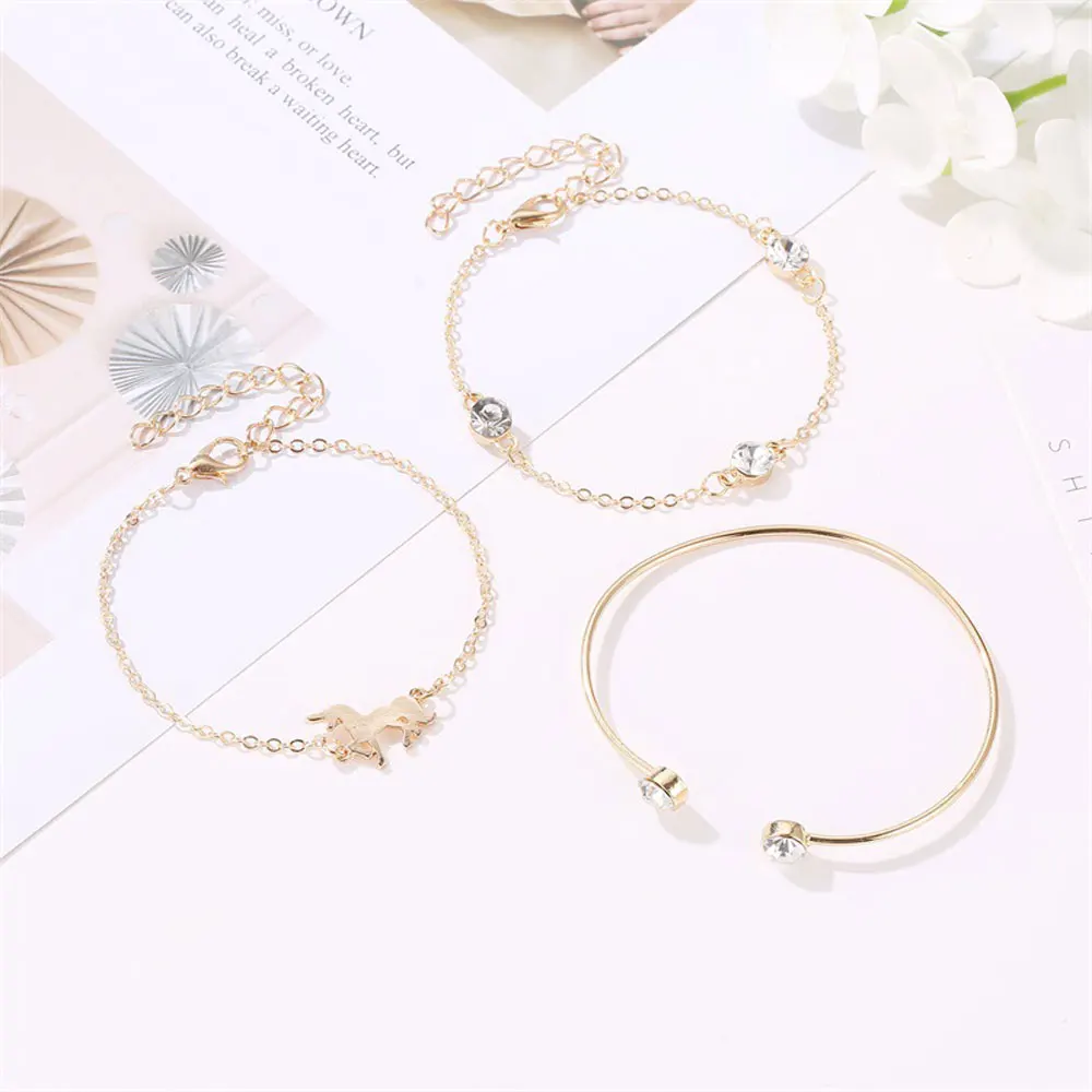 Комплект из 3 предметов модный браслет с единорогом и кристаллами для женщин