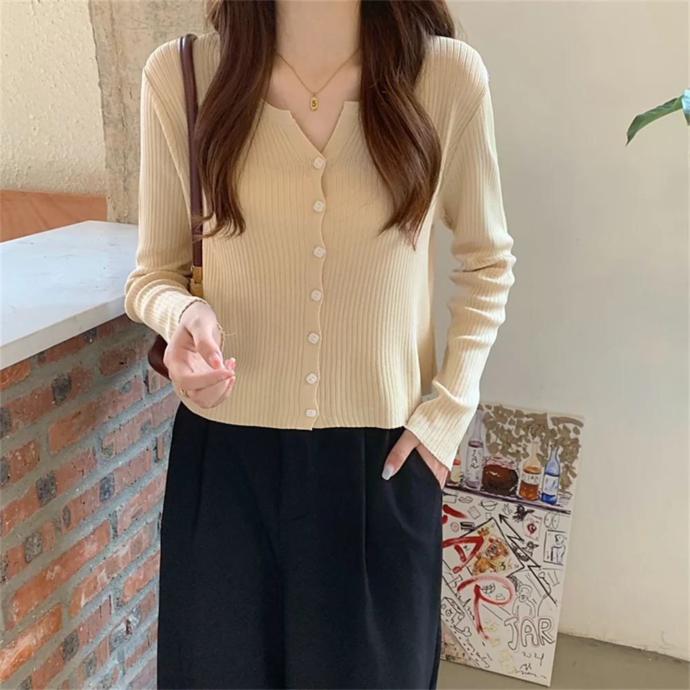 

Alien Kitty All Match Knitwear Cardigans Chic Women Coats Slim-Fit Full Sleeve Pure Color Hot Elegant Autumn 2021 Casual Sweater