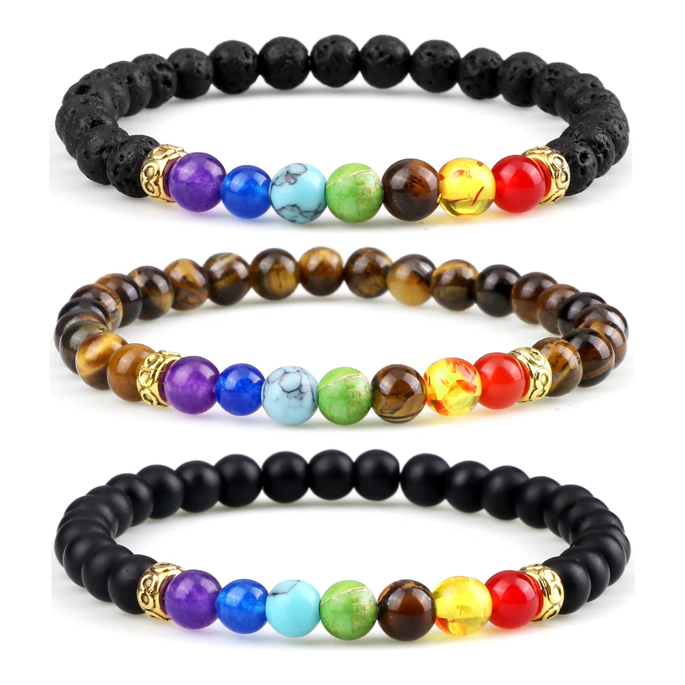 

6mm 7 Chakra Reiki Beads Bracelets For Women Men Natural Tiger Eye Stone Lava Energy Bracelet Yoga Healing Buddha Bangle Jewelry