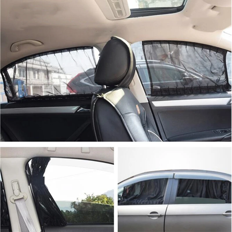 

2 pcs 50S Aluminum Shrinkable Windowshade Curtain Car Side Window Sunshades Auto Rear Windshield Sun Block - Black Beige Gray