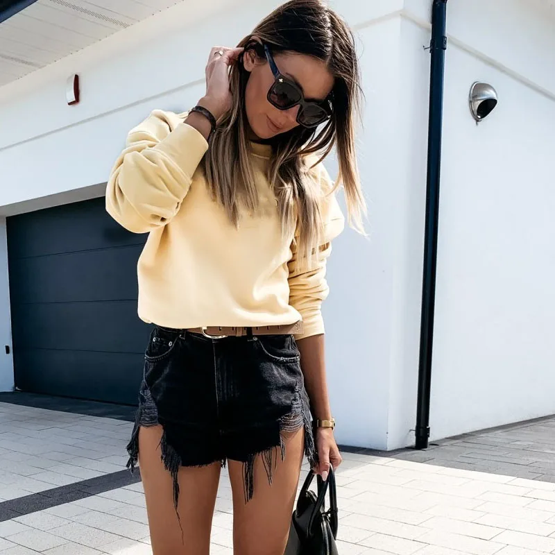 

Autumn Pure Color Simple Loose Full Sleeve Round Neck Ladies Casual Hoodies Top T0025A