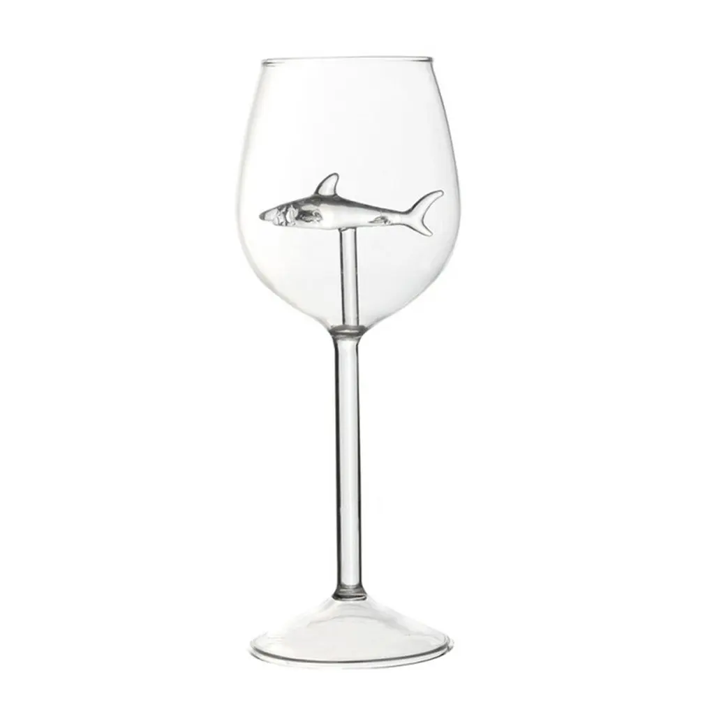 

New 300ml Red Wine Goblet Built-in Shark Dolphin Starfish Transparent Wine Glass Home Bar Party Whiskey Glass Dinner Decoration