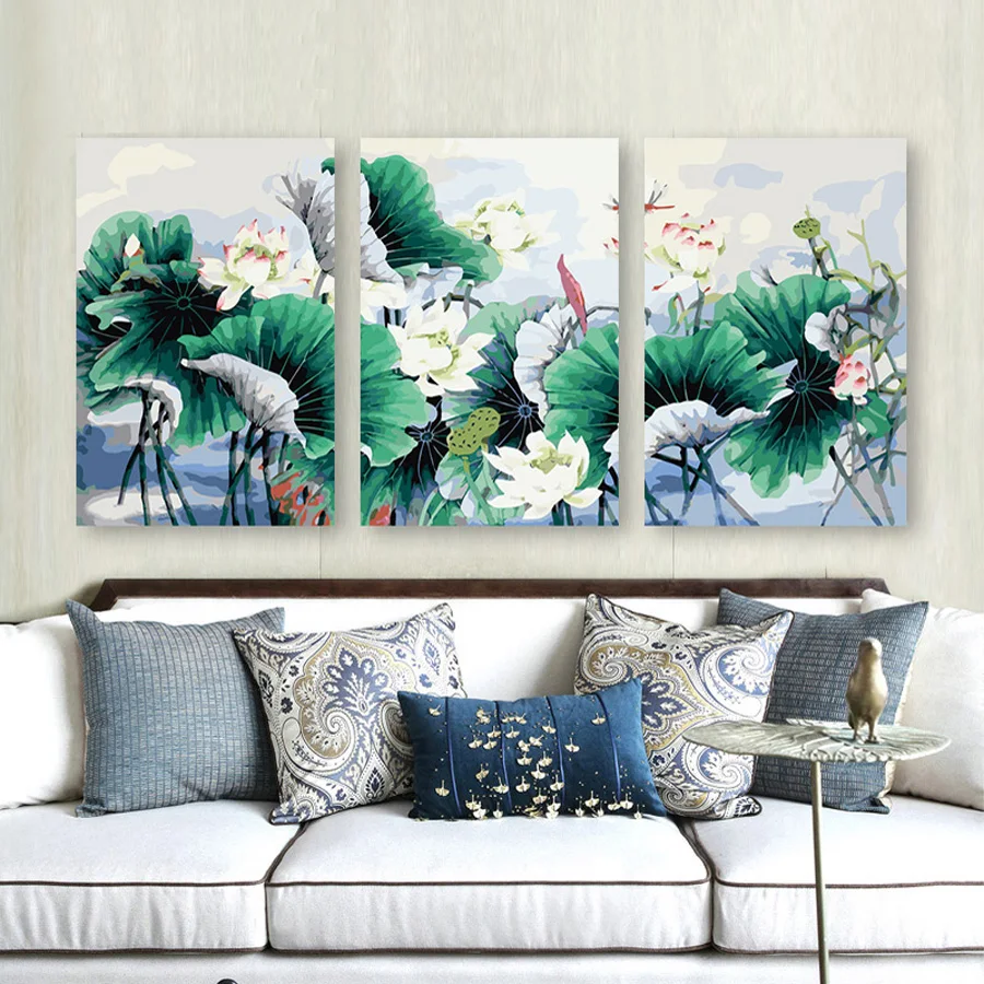 

5d diamond painting abstract color lotus full square round diamond embroidery flower mosaic triptych diy craft supplies AA2507