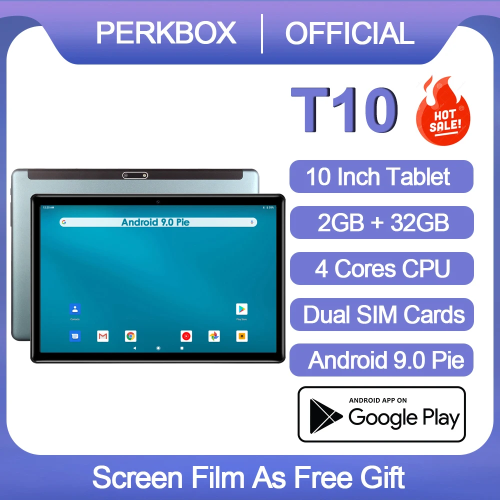 

Планшет Perkbox Google Android 9,0, 10 дюймов, 3G, 32 ГБ, eMMC, 1280x800, IPS, Wi-Fi, Bluetooth, Youtube, GPS, Pad 10,1