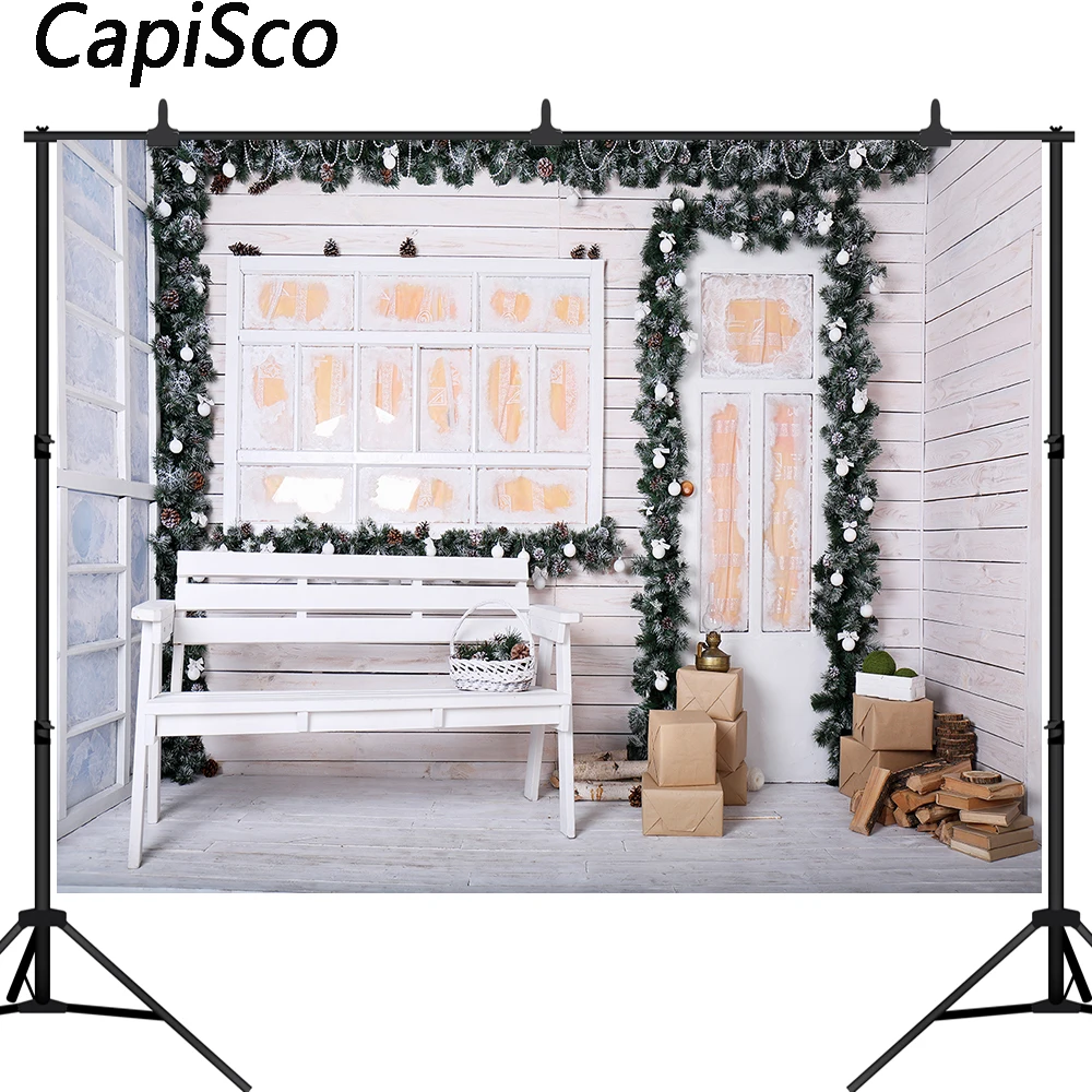 

Capisco Christmas Backdrop Winter Wooden Wall Family Party Portrait Photography Backgrounds Photo Studio Decorations Props