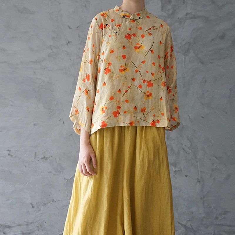 Женская универсальная рубашка Johnature простая и удобная хлопковая льняная с