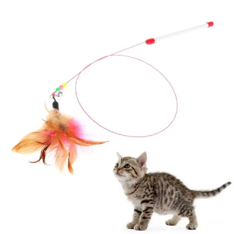 

1pcs Funny Kitten Cat Teaser Interactive Toy Rod With Bell And Feather Toys For Pet Cats Stick Wire Chaser Wand Toy