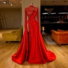 Блестящие красные вечерние платья 2020, женское официальное платье с высоким воротником и оборками, блестками