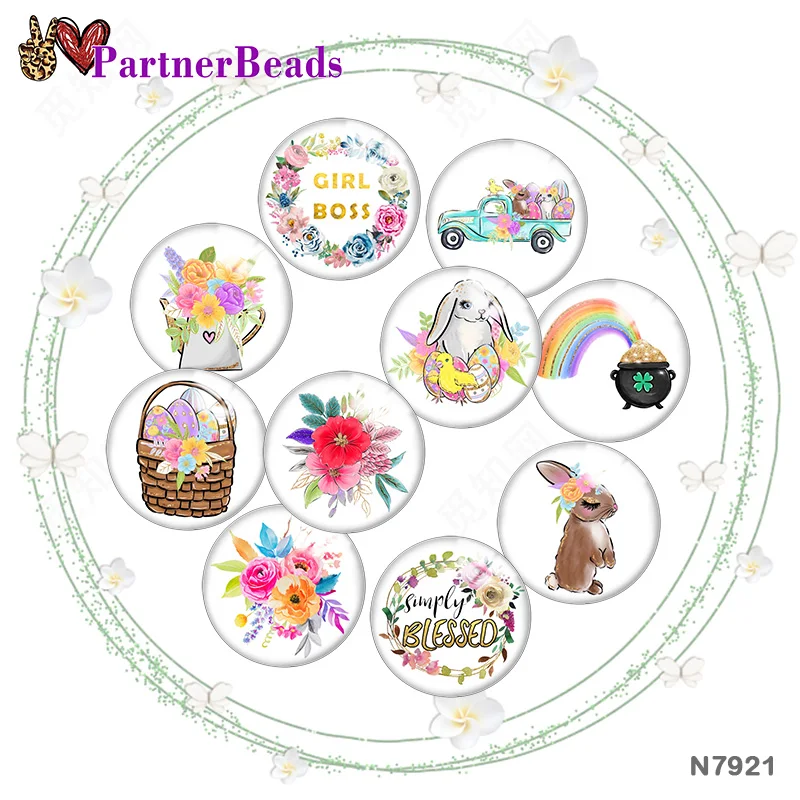

happy easter rabbit Flower Image printing metal DIY snap button accessories Fit bag hat Clothes shoes N7921