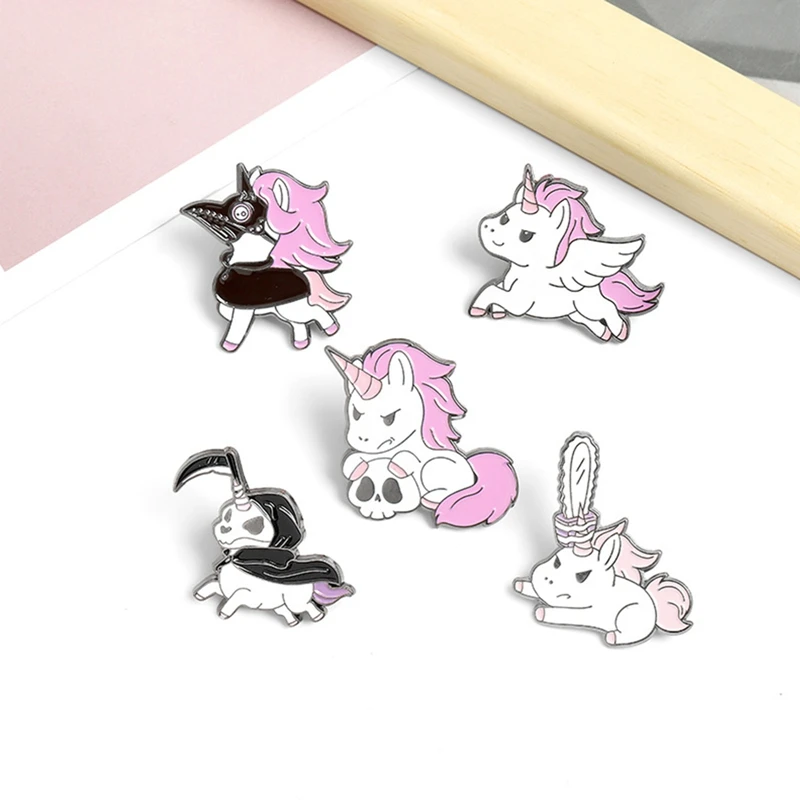Украшения Розового Единорога Значки с Эмалевым Покрытием Косплей Подарки для друзей насмерть Доктор Чумы Убийца Наколки Скелета на Одежде Сумки