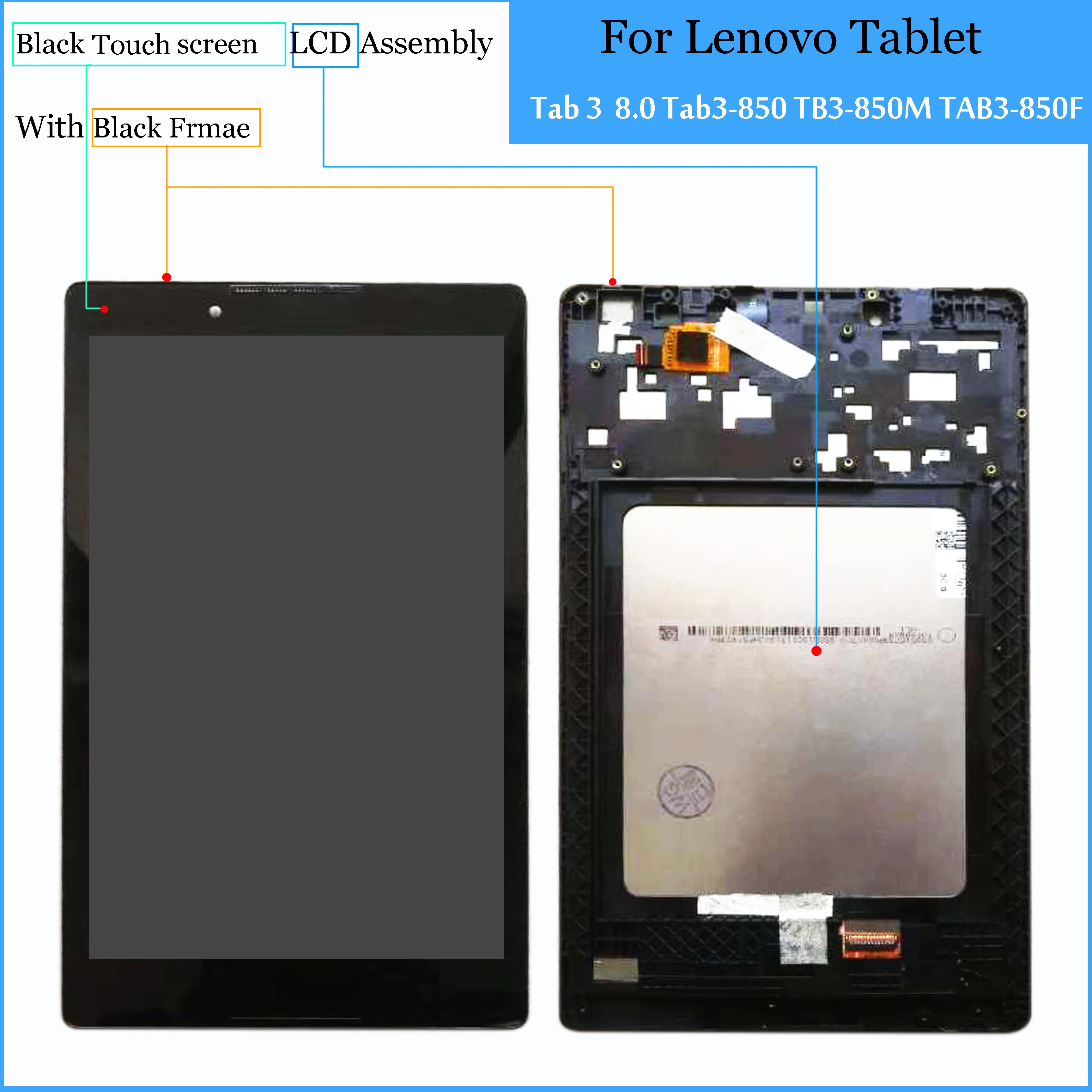 

8 inch Touch Screen glass LCD Display panel digitizer assembly For Lenovo Tab 3 TAB3 8.0 Tab3-850 TB3-850M TAB3-850F ZA17 TB-850
