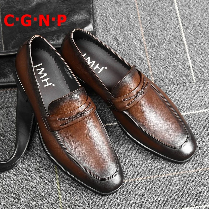 

C·G·N·P Top Layer 100% real Cow Leather Loafers Men Comfortable Slip On Business Casual Shoes Mocassin Homme Dress Shoes For Men