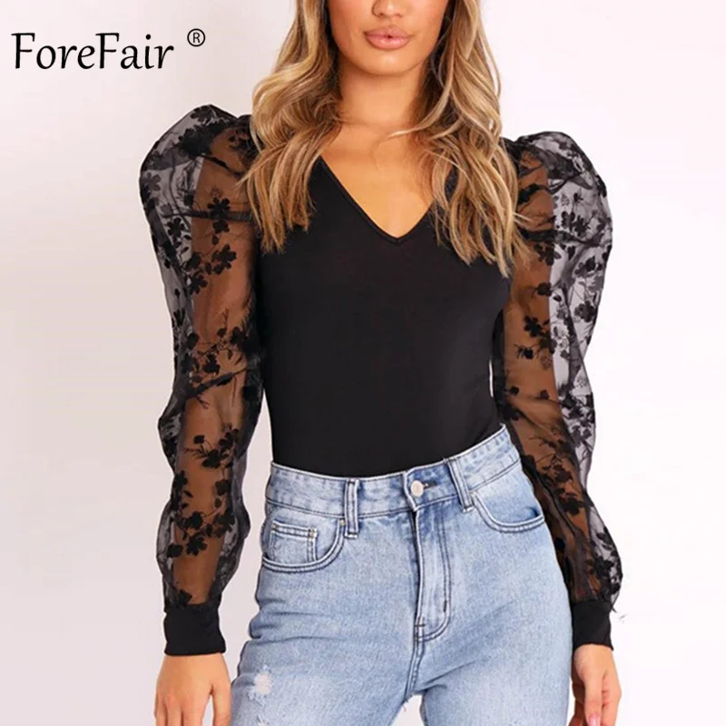 Женское боди с цветочной вышивкой Forefair Сетчатое прозрачное элегантное