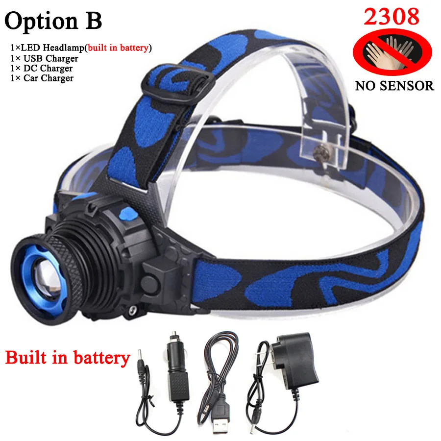 Litwod Z302308 Q5 Led Bright Headlamp Head Light Head Flashlight LED Headlight Build-in Rechargeable Battery Head Lamp Zoomable - Испускаемый цвет: B