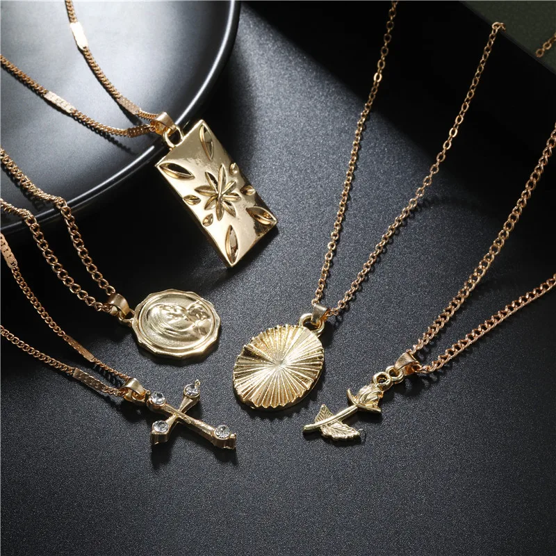 Винтажное женское ожерелье-чокер с несколькими слоями золотистого цвета