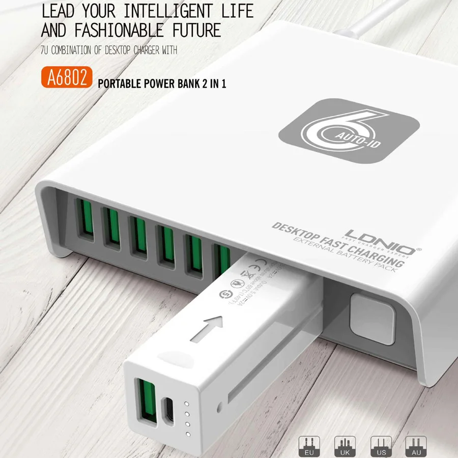6 + 1 USB быстрая зарядка QC PD 3 0 40 Вт Быстрая портативное зарядное устройство 2600 мАч