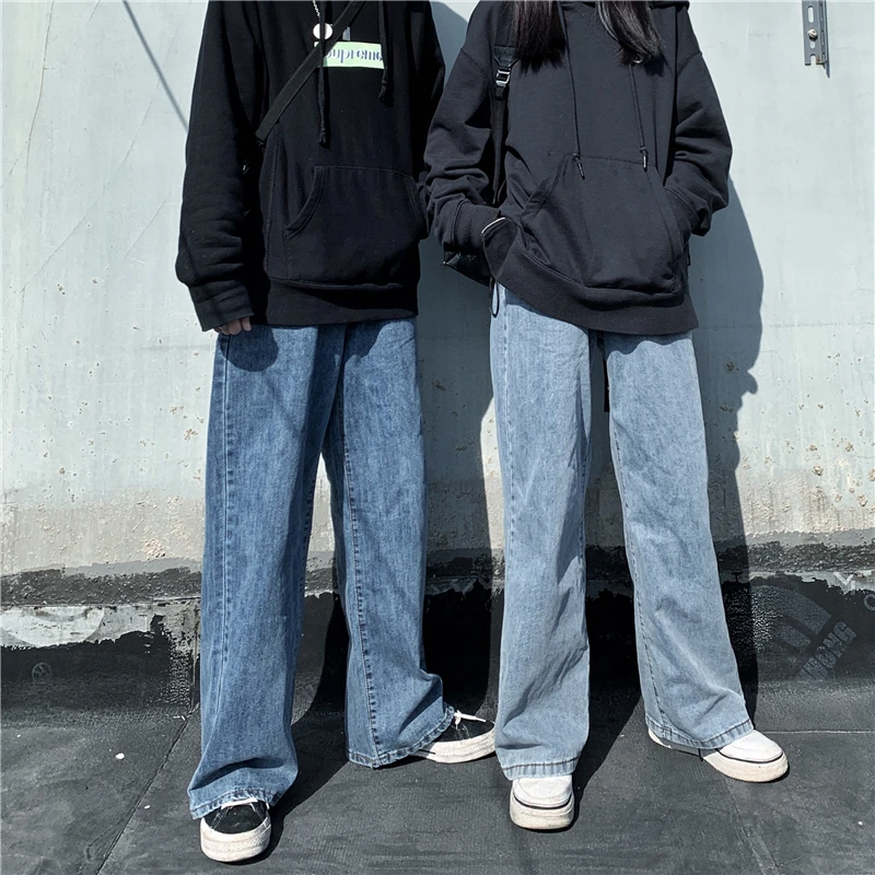 Джинсовые брюки с высокой талией для мужчин и женщин свободные из денима