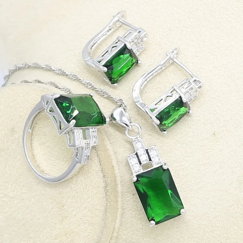 Зеленый полудрагоценный серебряный цвет свадебный набор украшений для женщин
