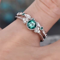 ailodo 2 pcsset engagement wedding rings for women elegant blue green color cubic zirconia rings fashion jewelry girls gift