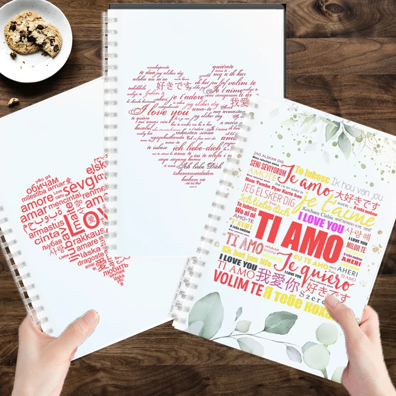 

I Love You Different Languages Heart Written - Spiral Notebook Note Book Diary For Bride Wedding Gift Bridegroom Valentine's Day
