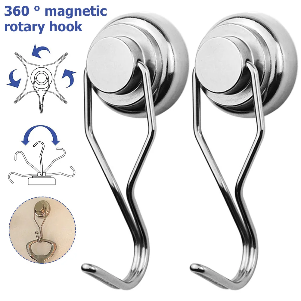 

2pcs Magnetic Hooks 60LB Powerful Heavy Duty Magnet Holder Hook Wall Hanging Hanger Magnetic Home Organization Magnet Hooks